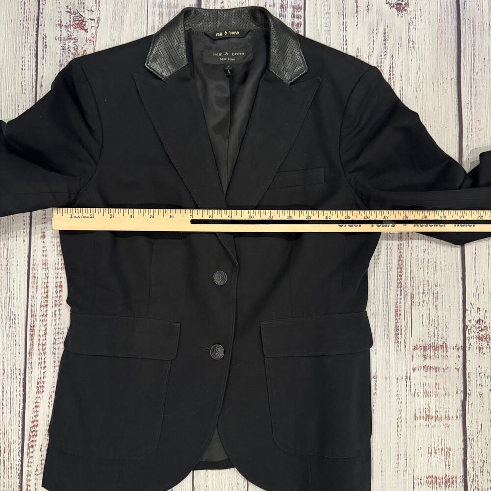 Rag & Bone Black Blazer Perforated Leather Collar Women's Size 4 Made in USA - Picture 12 of 13